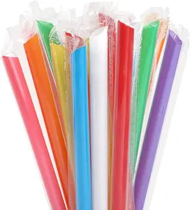 Jumbo Smoothie Straws 100/200 Pcs Colorful Disposable Plastic Drinking Straws 0.43" Diameter 9.45" Long Individually Wrapped for Milkshakes & Bubble Tea