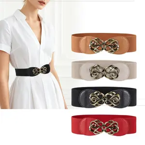 Women's 4-Pack 2.36" Wide Adjustable Elastic Waistband, Vintage Buckle Casual Dress Accessory, Versatile Fashion Piece for Dresses, Adjustable Elastic Belt, Casual Dress Belt