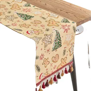 Yimanqiyun Vintage Christmas Wishing Ball Jacquard Geometric Tassel Table Runner Tea Dining Runner Long Strip Size 33x120 to 33x400cm
