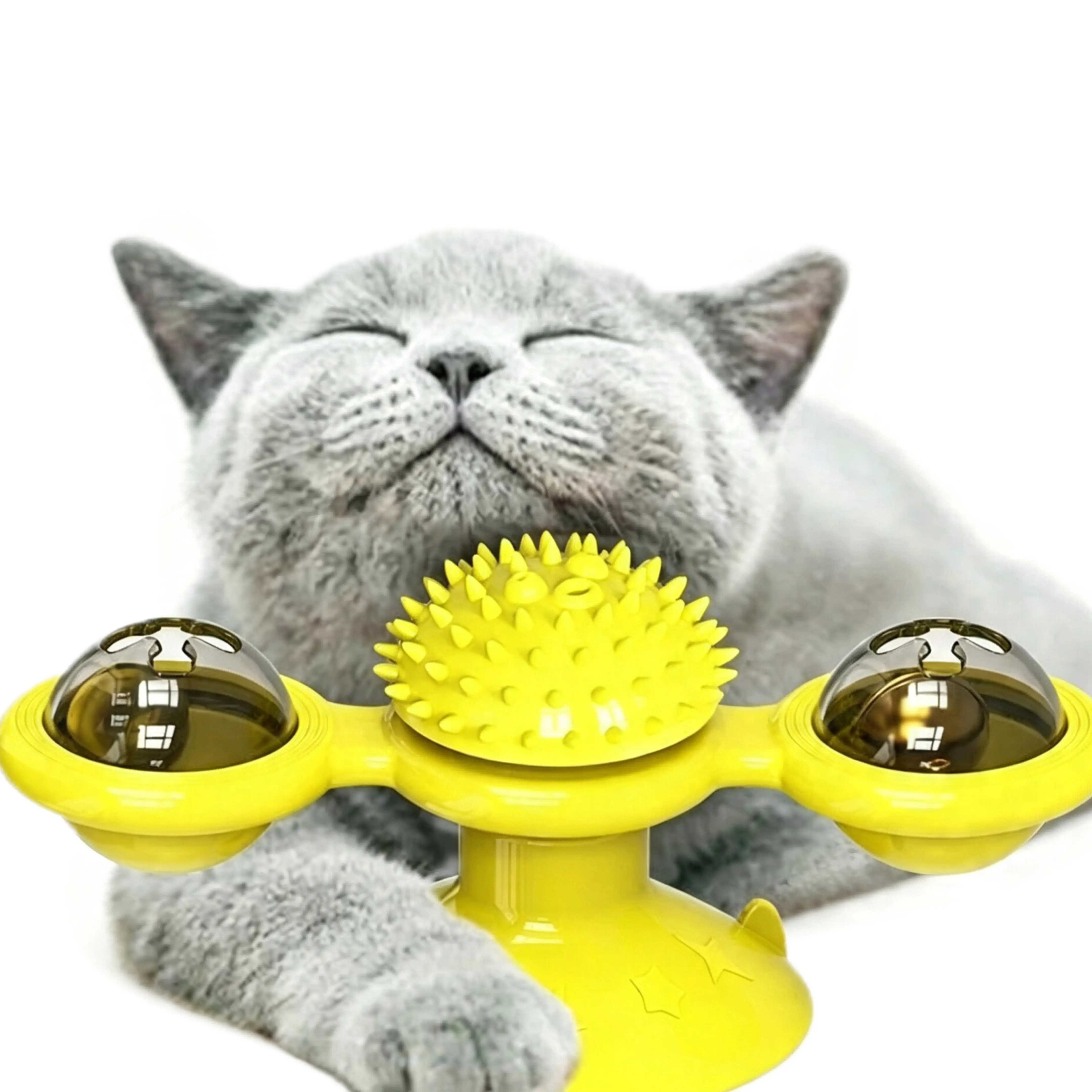 Rotating Windmill Interactive Cat Toy with Built-in Catnip Balls, Itch Relief & Teeth Cleaning Silicone Massager, Anxiety Relief Mental Stimulation Training Plaything for Kittens & All Cat Breeds, Premium Pet Birthday Gift outdoor fun indoor exercise