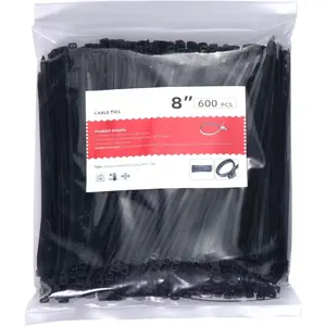 Zip Ties, 8 Inch Black 600 count, Nylon 66 Self-Locking 40 Lbs Tensile Strength, , Durable, for Industrial Outdoor  Electrical Wire Management
