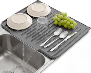 Silicone Dish Drying Mat for Kitchen Counter, Foldable & Heat Resistant Drying Pad with 5° Slope & Wide Drain, 15x12 Inch Non-slip Sink Mat for Bathroom and Countertop