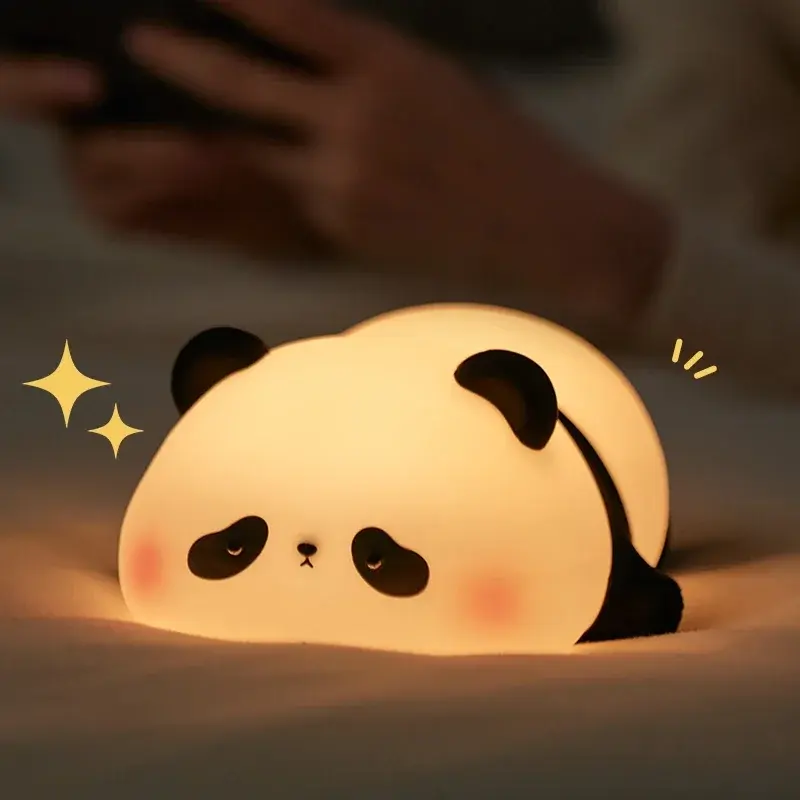 Cute Panda LED Night Light, Silicone Night Light, USB Rechargeable, Touch Night Lamp, Bedroom Timing Lamp Decoration, Children'S lessdot