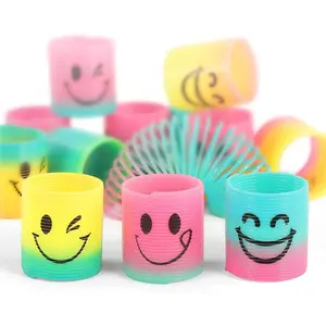 10PCS Rainbow Smiley Face Slinky Toys - Gradient Color Coil Spring Fidget Toys for Kids, Party Favors, Classroom Prizes, and Stress Relief