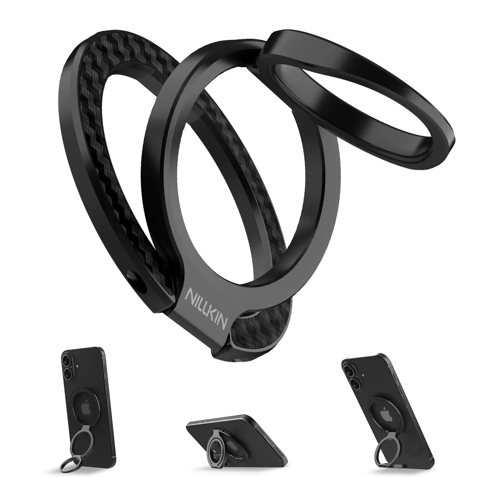 Nillkin Magnetic Ring Stand Mag-Safe Phone Grips Mount Holder Carbon Fiber and Aluminium Materials