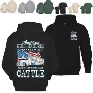 Bull Haulers USA Flag Hoodie Tshirt Tee, Semi Truck Cattle Trailer Shirt, American Pride Ranching Driver Apparel, Haul Some Cattle Design, Gift For Trucker