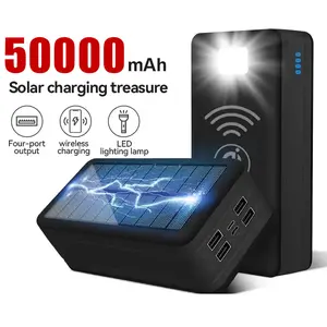 Solar Charging Treasure 50000mAh Power Bank with LED Lighting Lamp & Four-port Output for Outdoor Camping and Adventure Enthusiasts