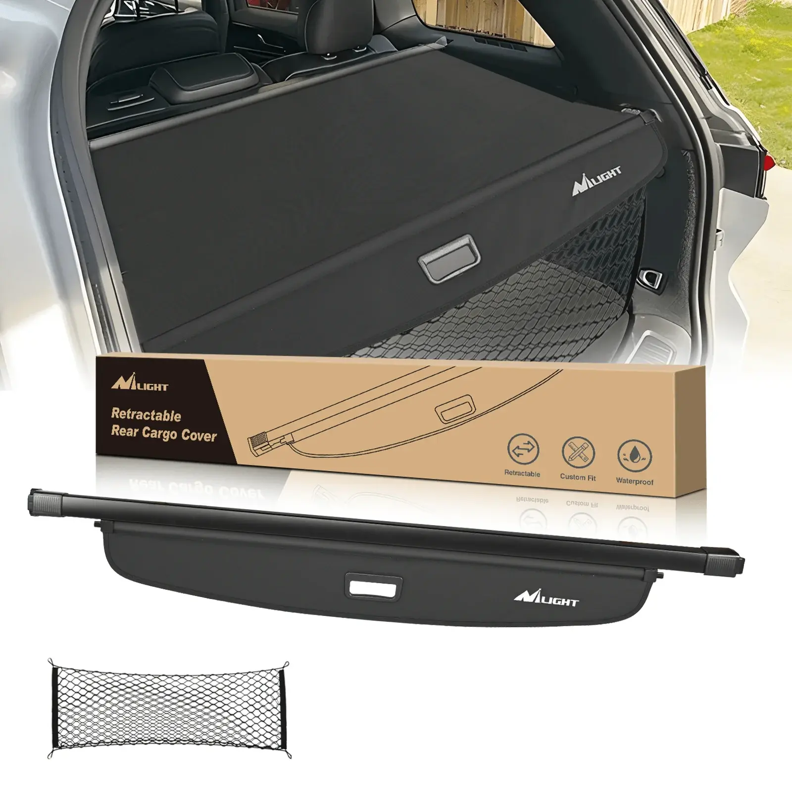 Nilight Custom Fit Retractable Trunk Cargo Cover for 2022-2023-2024 Jeep Grand Cherokee 2 Row WL, Clean Look, Dirt-Resistant, Durable Quality, Avoids Scratching Car Interior, Deters Theft