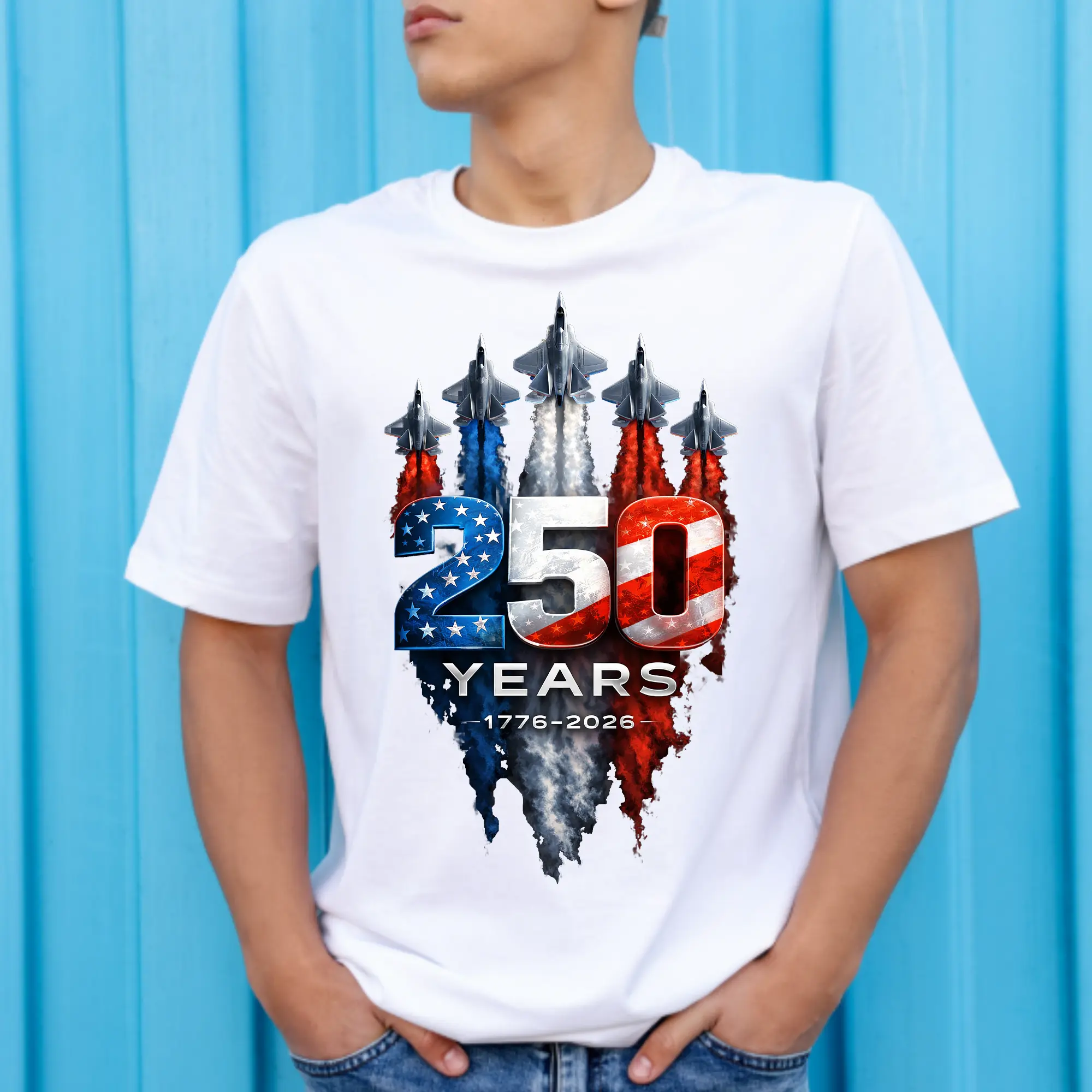 Patriotic Jets American Theme DTF Transfer Sheets - Commemorating 250 Years of America, 4 Unique Designs, DTF Print, Film-Based Direct-To-Film, Ready to Press for T-Shirts, DIY Printmaking Supplies