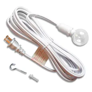 15FT White Weatherproof Outdoor Pendant Light Lamp Cord Kit, E12 C7 Base