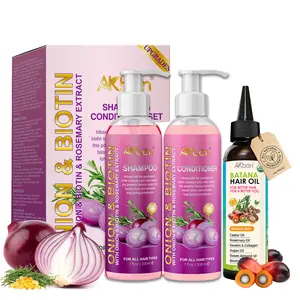 AKban Onion & Biotin Shampoo & Conditioner Set with Batana Hair Oil for Dry Frizzy Fine Limp Hair Growth 400ml+120ml Promotes Strong Hair Growth