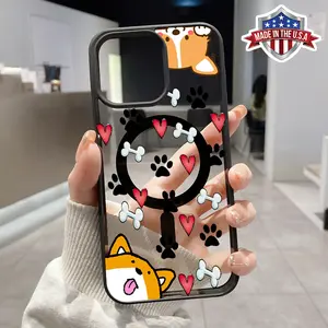 Cute Corgi Pet Pattern Magnetic Phone Case Supports Wireless Charging for iPhone 16 15 14 Pro Max 13 12 11 XR XS E Plus Shockproof Non Slip Protection Silicone Transparent Acrylic Cover Cellphone Protective