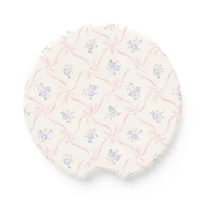 Pink and Blue Flowers Soapstone Car Coaster - Cute Car Accessory for Summer Road Trips, Fun Gift for New Drivers, Auto Decor, Car Interior