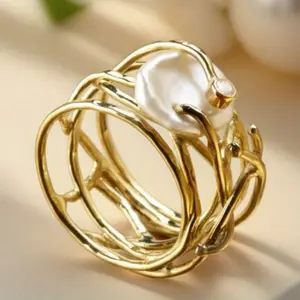 1-Piece Vintage French Baroque Artficial Pearl Intertwined Branches Ring - June Birthstone Wedding Anniversary Ring, Valentine's Day, Christmas & Mother's Day Gift