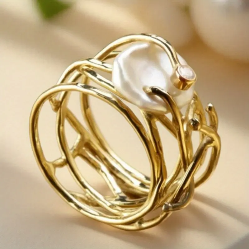 1-Piece Vintage French Baroque Artficial Pearl Intertwined Branches Ring - June Birthstone Wedding Anniversary Ring, Valentine's Day, Christmas & Mother's Day Gift