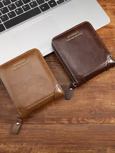 Men's Leather License Wallet Case, Vintage Simple Style, Casual Short Bifold Money Clip, Multi-Functional Zipper Card Holder, Credit Card Organizer