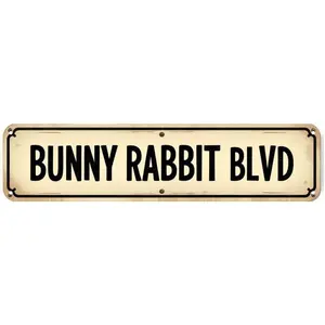 Bunny Rabbit Blvd Tin Sign - 16x4 Inches Cute Animal Decor for Wall, Great for Bedroom, Garden, Patio |   unique wall decor, vintage garden decor, funny room decor
