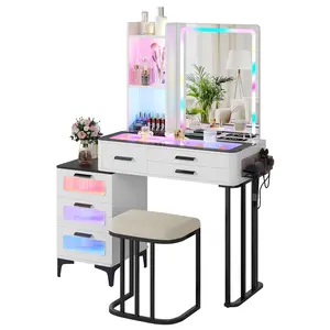 LIVE-MiuVanity Set with 24-Color RGB Lights, Wireless Charging, HD Mirror, 6-Drawer Chest & Big Storage Furniture Organizing - Modern Design Adjustable Brightness-2