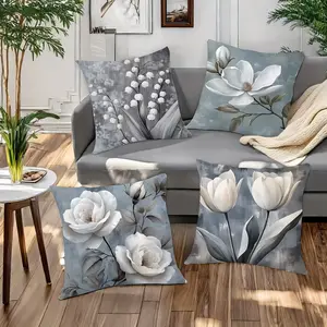 4-Piece Floral Print Pillow Covers Set, 45x45cm (17.72x17.72 Inch), Hidden Zipper, Indoor & Outdoor Decor, Versatile Use, Living Room, Bedroom, Sofa, Car