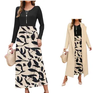 AUSELILY 2025 Fall Women Long Sleeve Loose Round Neck Maxi Dresses Casual Long Dresses with Pockets Christmas Dress