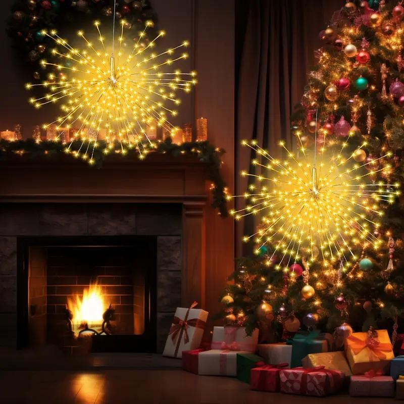10PACK Christmas lights, fireworks lights, 360 LED pendant lights, indoor hanging Christmas decorations, USB power supply Ornaments 10Pc Set Magical Faux Pampas Grass Tree Topper