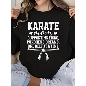 Karate Mom Sweatshirt Long Sleeve Crew Neck Funny Martial Arts Mother Gift Women's Casual Cotton Christmas Birthday Present for Her