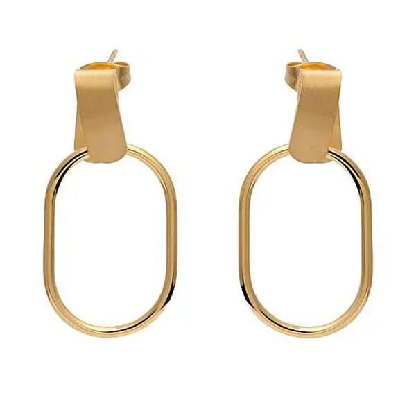 Stately Steel Stainless Steel Oval Drop Earrings
