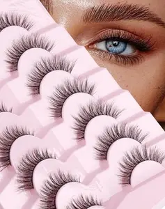 Onlyall Natural Lashes Wispy Lashes Natural Look False Eyelashes Natural Flared Eyelashes False Eye Lashes Soft Fluffy Lashes 7 Pairs D-K06