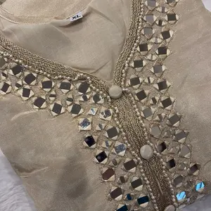 Punjabi Suit 3 Piece with Real Mirrors - Elegant Beige Kurta & Salwar Set for Festive Wear