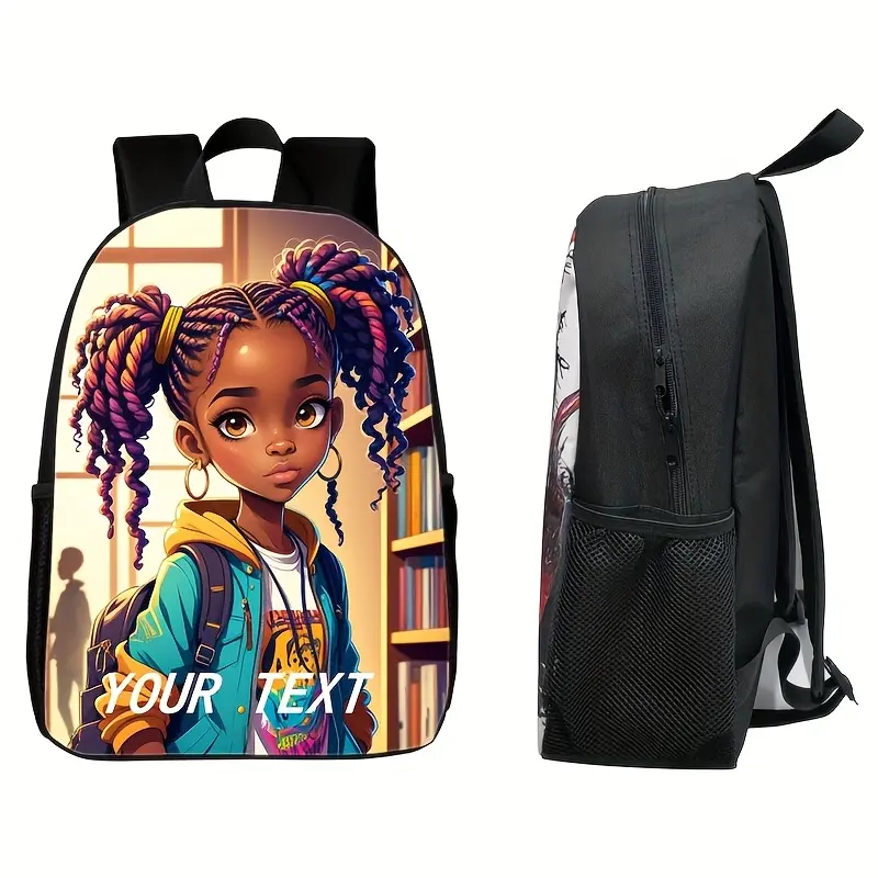 Customizable Kids Backpack with Anime Girl & Colorful Braids, 600D Oxford Cloth School Bag for Teens, Adjustable Shoulder Straps & Top Handle, Back To School Haul, Campus Life, Synthetic, Art Lovers