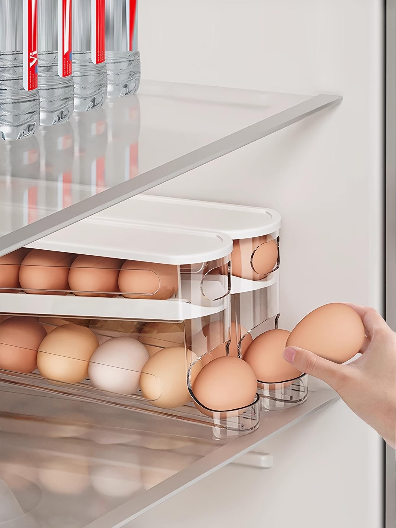 Automatic Egg Storage Box for 12-14 Eggs with Double-Layer Sliding Design | Fresh Egg Organizer with Flip Cover | Space-Saving Egg Rack for Refrigerator, Essential Kitchen Solution for Storing Eggs