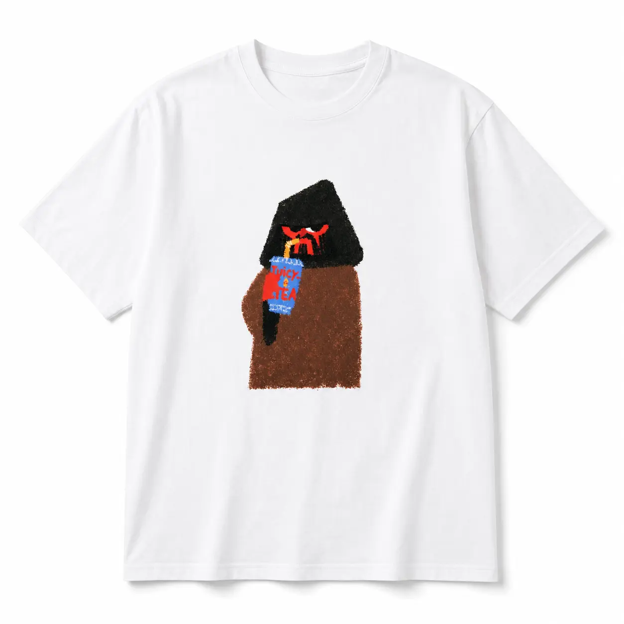 Funny Hooded Character Drinking Juice Box Graphic T-Shirt - White Multi-Color Print - Unisex Short Sleeve Crewneck Soft Breathable Cotton Casual Streetwear Tee Tops - Cute Monster Outfit Men Women 2689 Menswear Lengthened