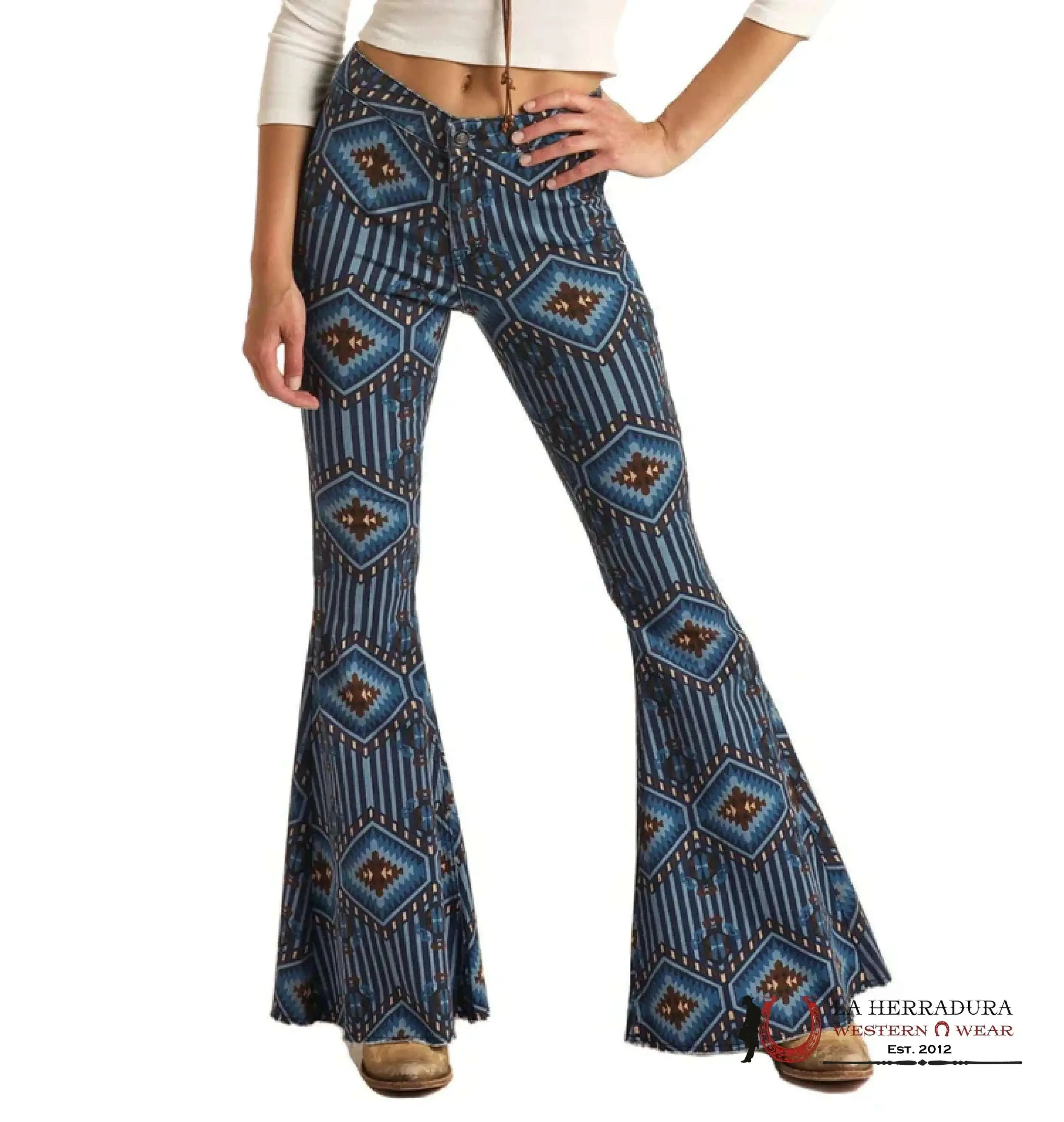 Women's Dark Wash Bell Bottom Pants in Comfortable Stretch Denim | Flare Jeans with a Button Fly, Cotton, Polyester, and Elastane, Flared Cut