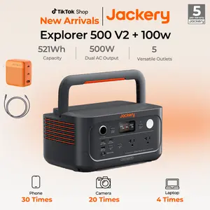 Jackery Explorer 500 v2 Power Station with 102W Rapid Charger, 510Wh LiFePO4 Battery, 500W AC / 1000W Peak, Ideal Solar Generator for Outdoors and Power Outages