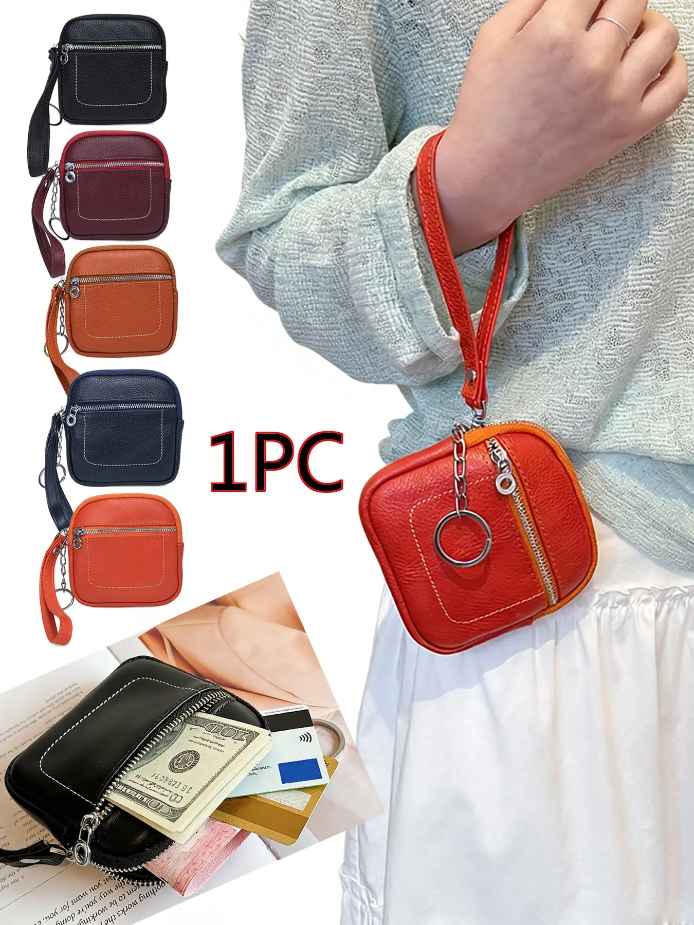 Square Mini Leather Card Wallet and Coin Purse, Zipper Lock Design, Fashion Casual Style Money Bag, Perfect Unisex Gift for All Seasons, Stylish Wallet, Coin Pocket