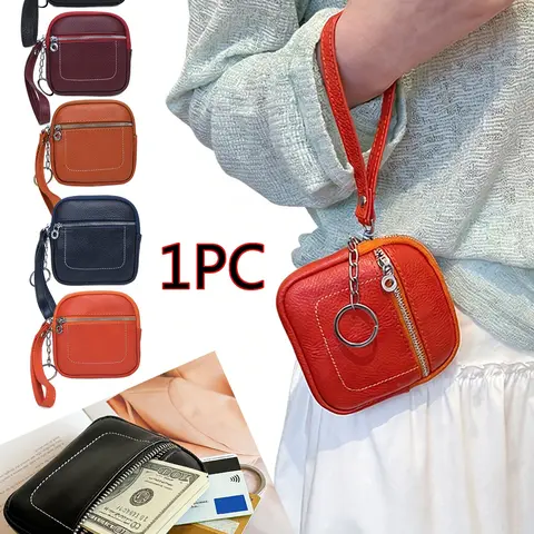 Square Mini Leather Card Wallet and Coin Purse, Zipper Lock Design, Fashion Casual Style Money Bag, Perfect Unisex Gift for All Seasons, Stylish Wallet, Fashionable Wallet, Coin Pocket