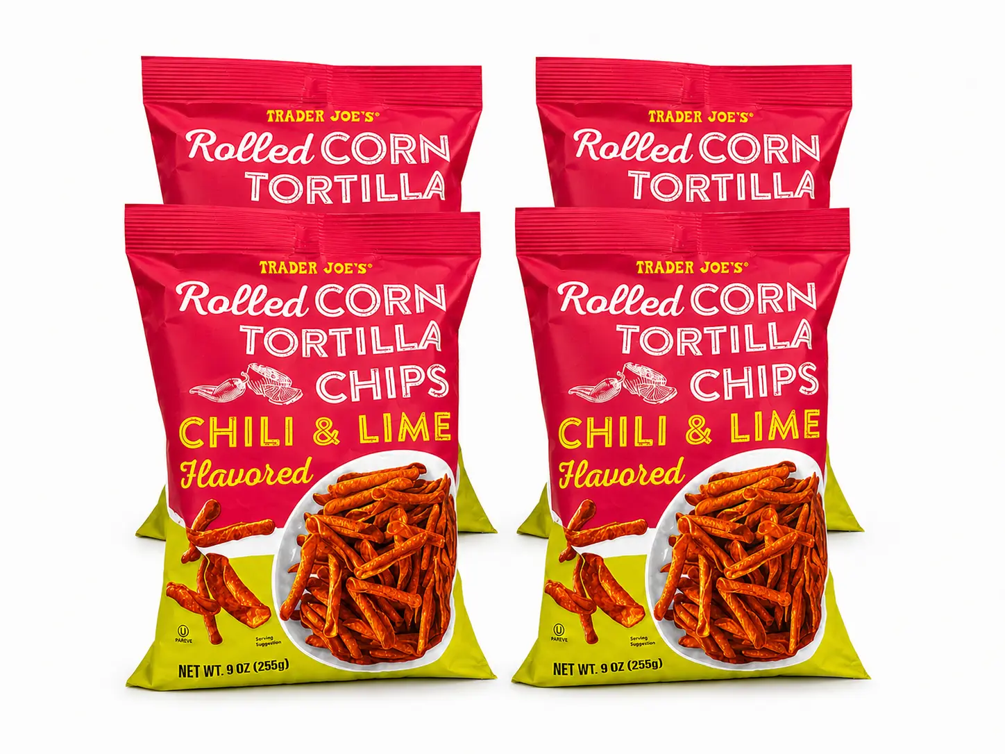 Trader Joe's Chili Lime Rolled Corn Tortilla Chips - 4 Pack
