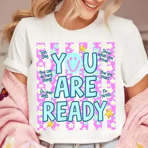 Striped Floral You Are Ready Neon T-shirt, Matching State Testing Shirt, Teacher Team, Cute School Testing Day Png, Testing Coordinator, Staar day