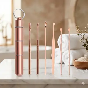 Safe Round Design Ear Wax Cleaning Kit, Portable Anti-Scrape Ear Scoop with Slip-Resistant Grip. Washable and Sterilizable Ear Care Tool, Multi-Scope Ear Beauty Instrument for Home Travel Use.