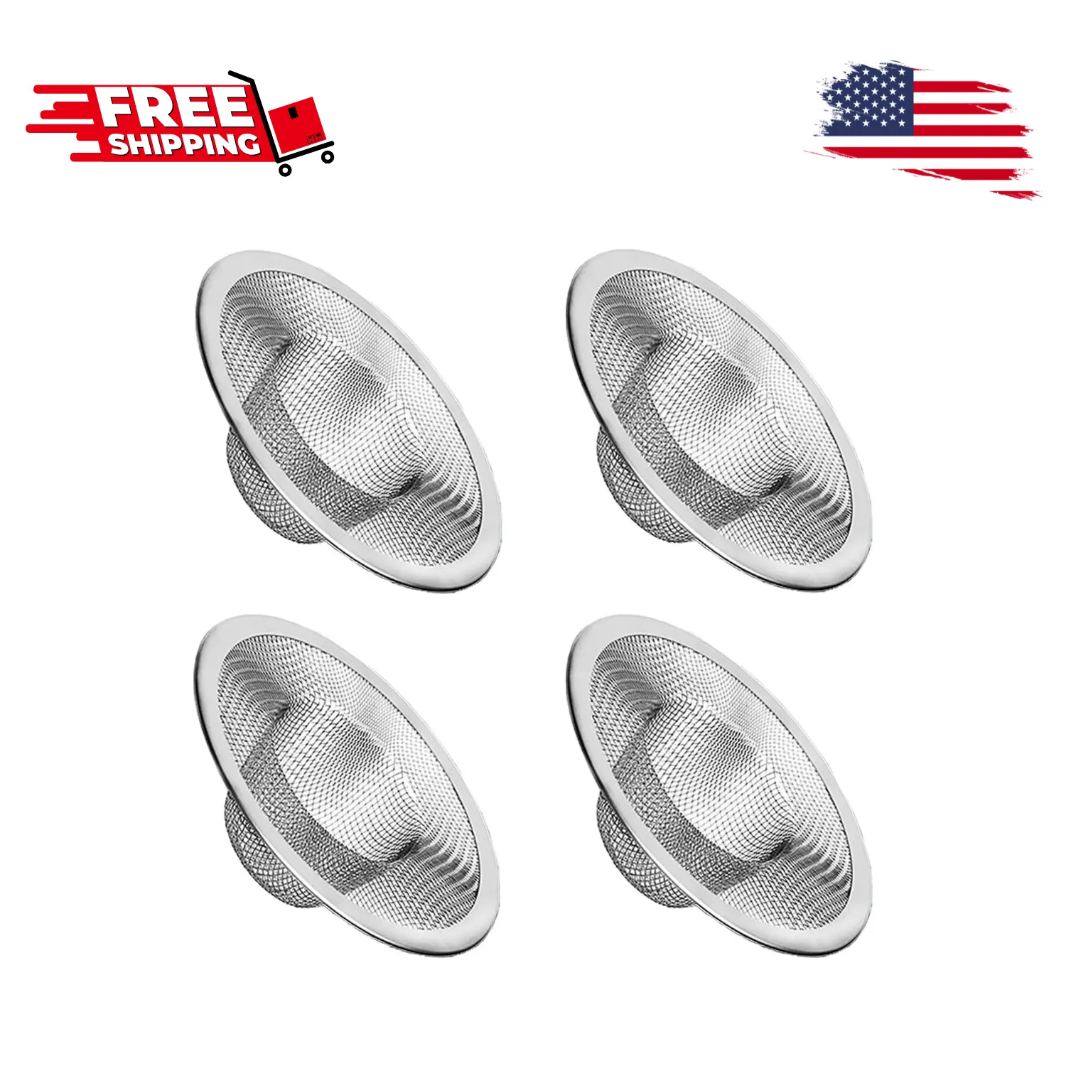 4pcs Heavy Duty Stainless Steel Kitchen Sink Strainer, 2.75" Top / 1" Mesh