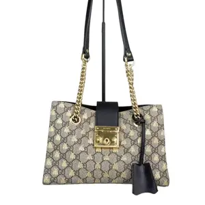 Pre-owned GUCCI Leather Crossbody Bags GG Logo Supreme Chain Tote Crossbody Bag with Gold Hardware and Chain Strap for Women