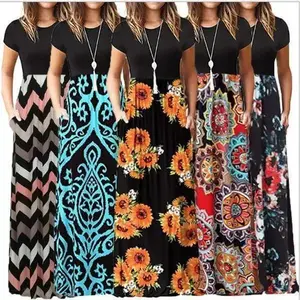 2025 Popular Short Sleeve Printed Dress Long Dress Popular Casual Womenswear