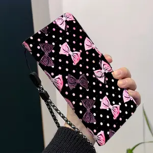 Wallet phone case flip cover Foldable with card slot, magnetic clasp and detachable lanyard, bow pattern protective case for iPhone17/17Pro/17ProMax/17Air/16/16 Pro/16Plus/16ProMax/16e/15/15Pro/15Plus/15ProMax/14/14Pro/14Plus/14ProMax Protective case