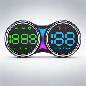 Automotive Head-Up Display, Works for All Vehicles, Displays Time, Driving Data and Compass, Equipped with Overspeed Warning & Multi-Tone Ambient Light