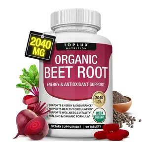 Toplux Organic Beet Root Tablets 2040mg, Natural Nitrate Source for Boost Nitric Oxide Production, with Black Pepper Extract for Enhanced Nutrient Absorption, Supports Heart Circulation & Natural Energy, Non-GMO Vegan Supplement for Men & Women,90 Tablet