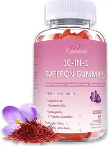 Saffron Supplements Gummies for Kids & Adults,Sugar Free,with Ashwagandha,L-Theanine,Chamomile Lemon Balm,Vitamin D3 B6, Magnesium,Zinc Gummies for Zzz, Mood, Focus & Vision 60 Count