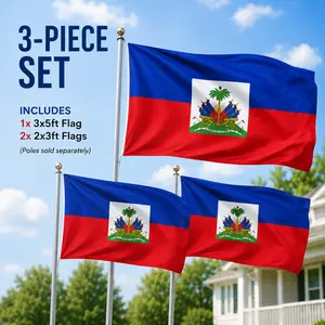 Haiti Heritage Flag Bundle (3-Piece Set) - (1) 3x5ft & (2) 2x3ft Polyester Flags - Vibrant Colors & Durable Grommets - Perfect for Parades, Home Decor & Events