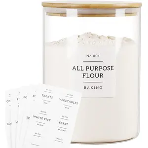 Large Glass Storage Jars With Airtight Bamboo Lid - 100 Fl Oz Thicken Kitchen Glass Food Storage Canister With 42 Pantry Labels - Big Clear Flour And Sugar Containers Farmhouse Utensils Tin