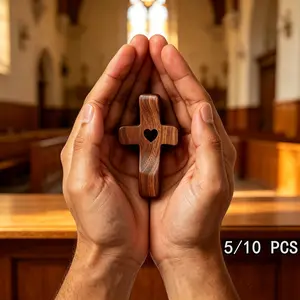 5/10PCS Mini Olive Wood Crosses Set Handcrafted Christian Symbols Ideal Spiritual Gifts for Faithful Prayer Worship Devotional Keepsakes Religious Design Vintage Multi Functional Mahogany Brown Palm-sized Anxiety Relief Tool
