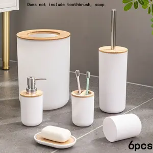 6pcs Bathroom Set, Bathroom Organizer, Trash Can Toilet Brush Soap Box Dispenser Bottle Washroom Cleaning Kit, Toilet Cleaning Accessories, Home Bathroom Essentials